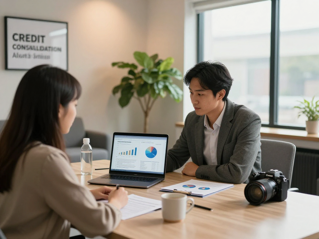 Engaging financial advisor discussing Credit Consolidation Canada options with a client in a cozy office setting.