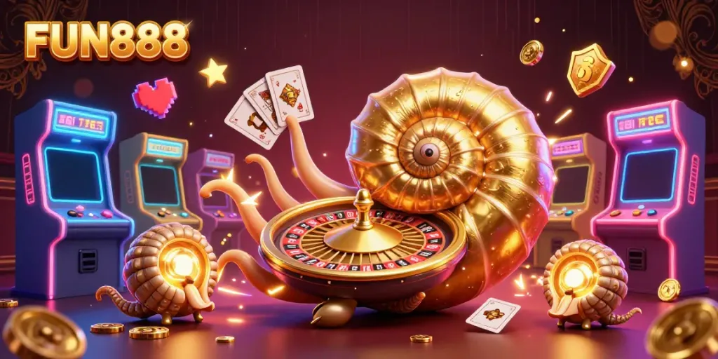 Experience the thrill of FUN888 with an ancient nautilus roulette and glowing treasures.