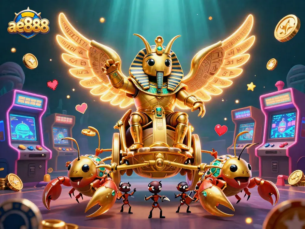 Experience the excitement of ae888 casino action with a colossal golden scarab beetle and jewel-encrusted scorpions.