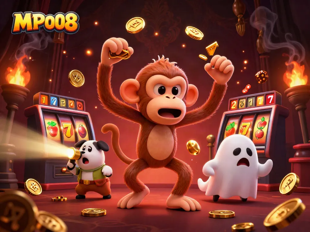 Engage with MPO08 in a haunted casino featuring golden objects and mischievous characters.