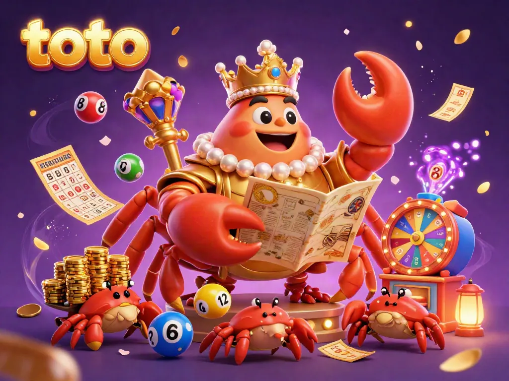 Engage in the thrilling world of toto with a golden crab emperor and vibrant gaming elements in a dynamic casino scene.