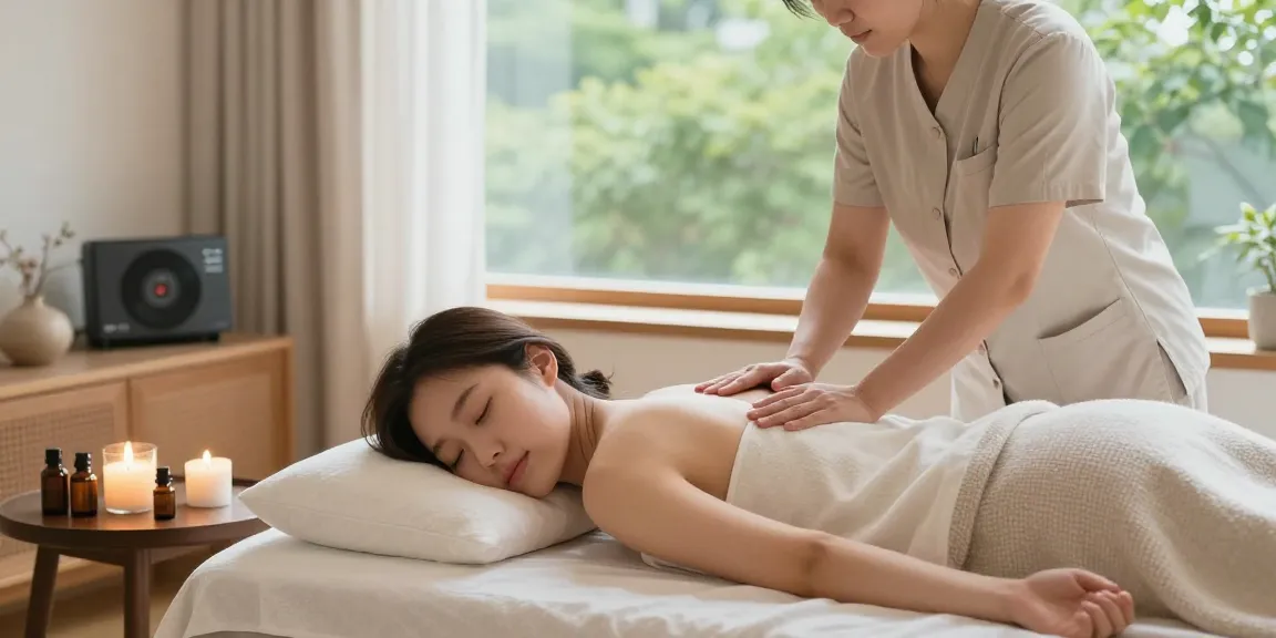 Relaxing 강서구출장마사지 session in a serene home setting with a professional therapist.