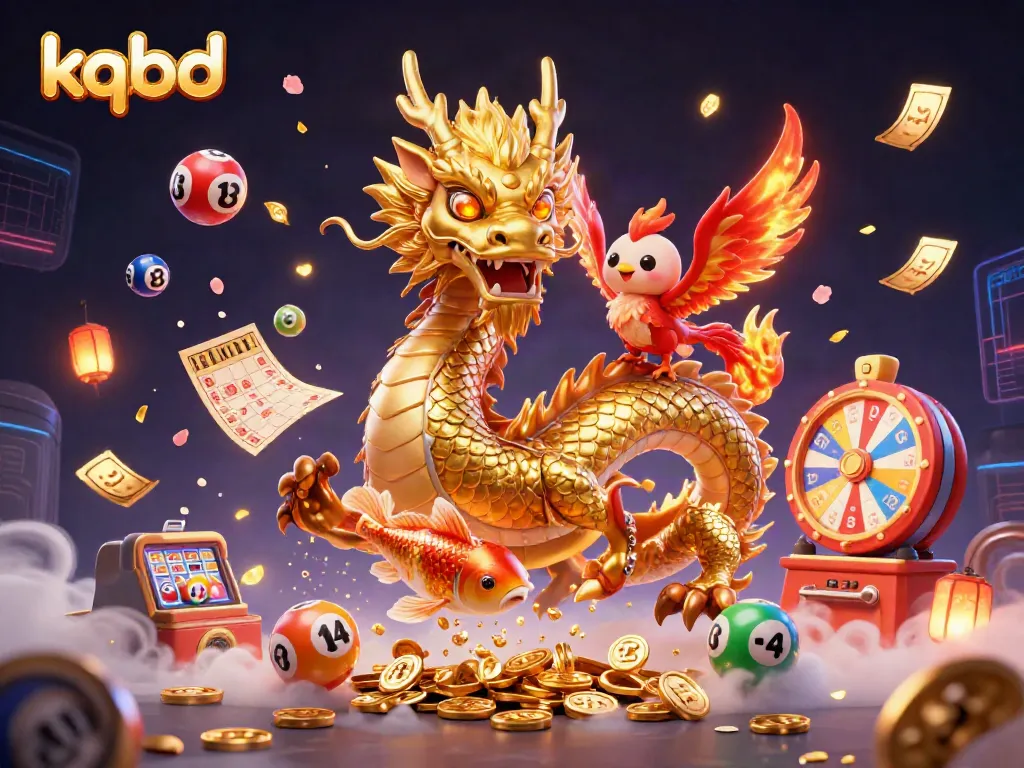 Engaging kqbd illustration featuring a golden dragon, a phoenix, and coins raining down, capturing the excitement of sports betting.