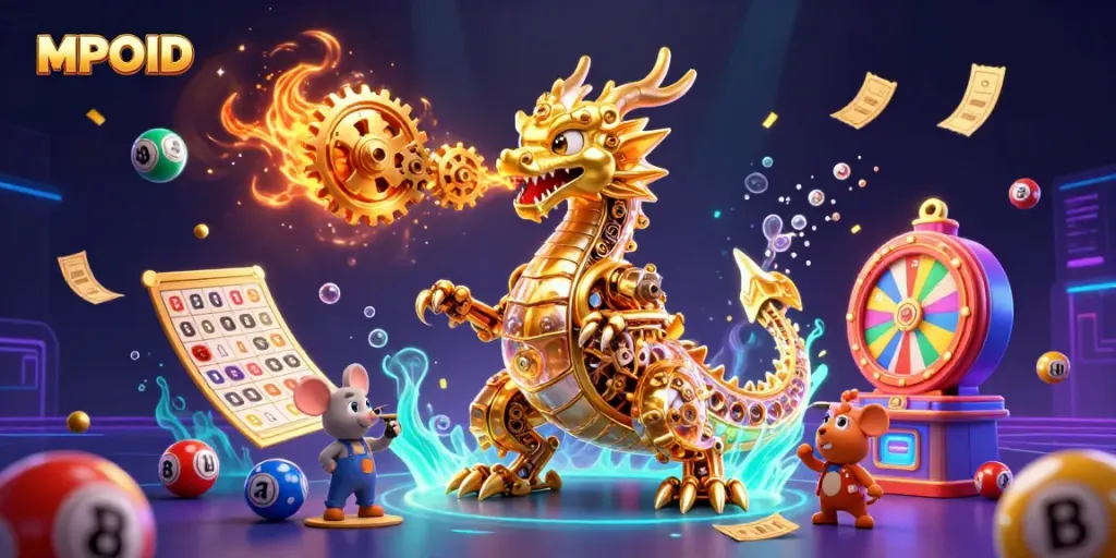 MPOID engages players with a rich casino experience featuring a golden dragon and dynamic game elements.