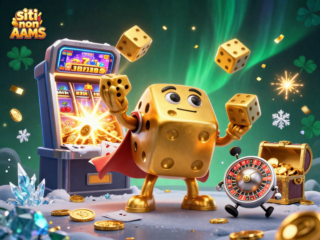 Gioca su siti non AAMS con una scena vibrante di slot e dadi d'oro che esplodono di premi.