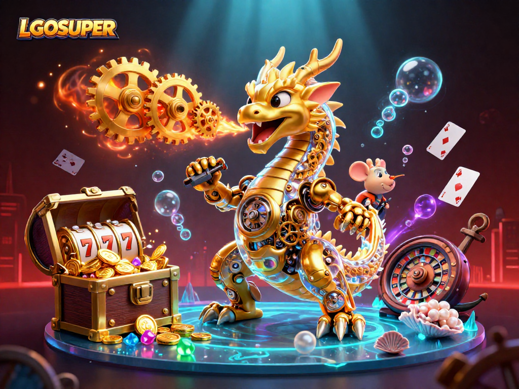 Engage with LGOSUPER's immersive 3D digital casino experience featuring a rich array of gambling elements.