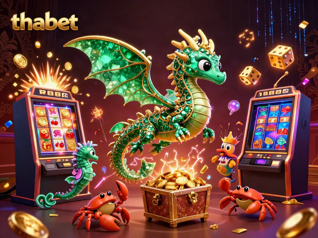 Celebrate victories at Thabet with a vibrant 3D casino scene showcasing a sea dragon and treasure.