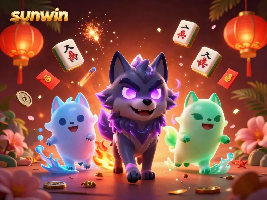 Experience the excitement with sunwin as ghostly wolves and festive symbols create a vibrant casino atmosphere.