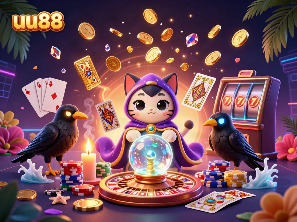 Experience exhilarating gameplay with uu88's vibrant casino scene featuring lucky symbols and dynamic characters.