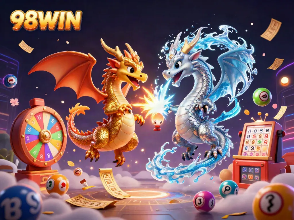 Experience thrilling games at 98WIN with vibrant dragons and dynamic casino elements