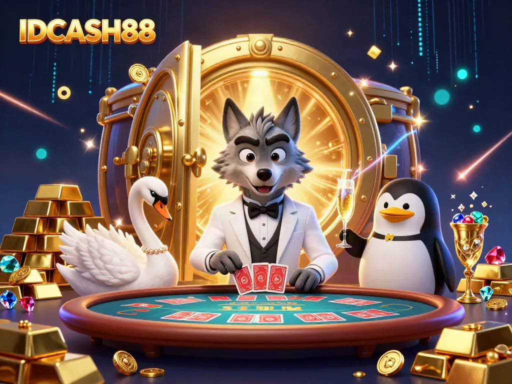 Experience thrilling gameplay with IDCASH88, featuring stylish animal characters at a vibrant casino scene.