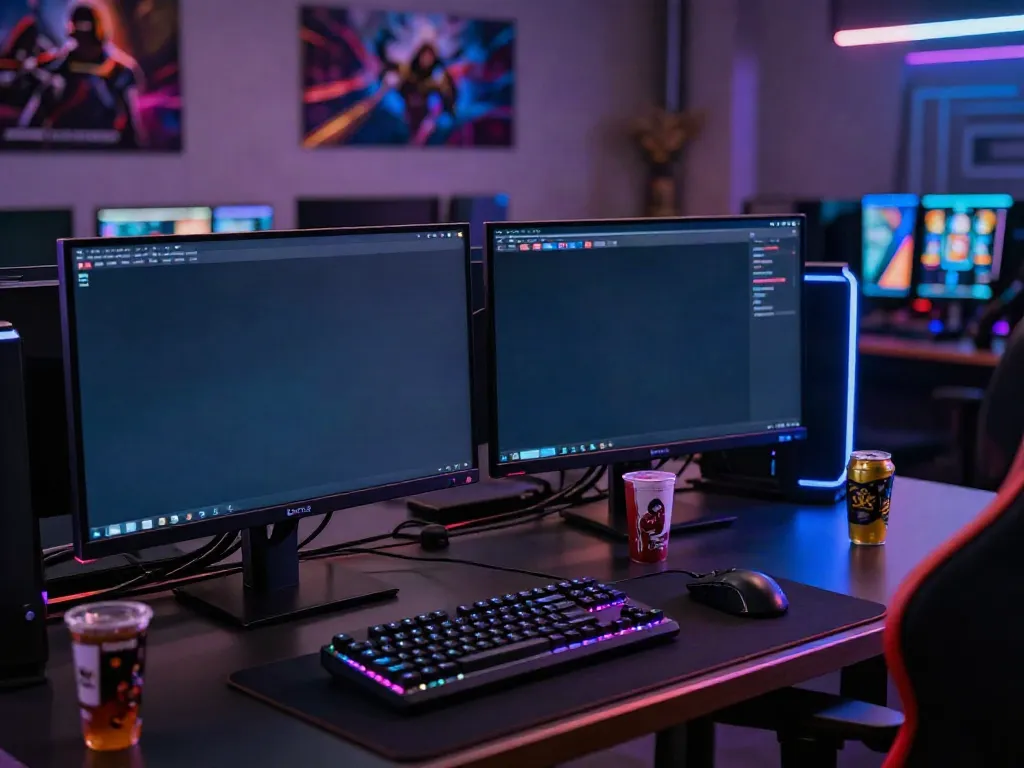 Gamer using Bro138 login on dual monitors in a vibrant gaming setup with sleek peripherals.