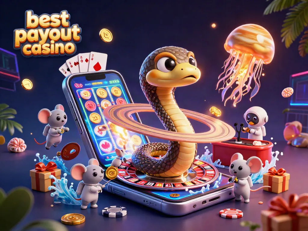 Experience the excitement at the best payout casino with vibrant characters enjoying cosmic gaming adventures.