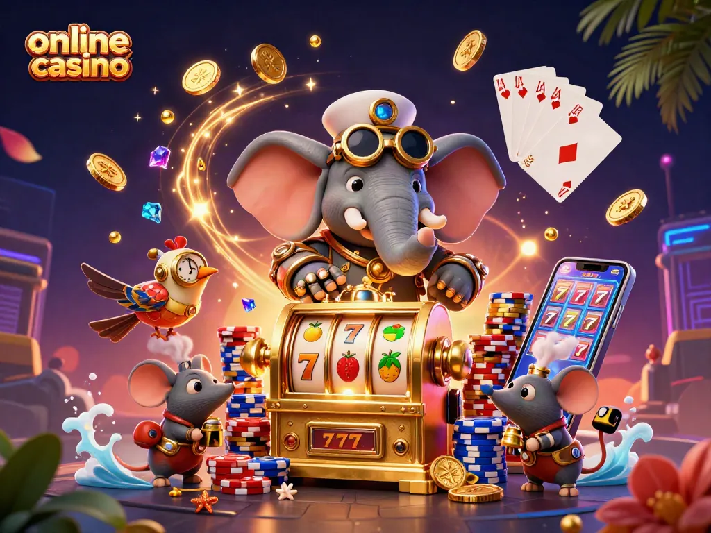 Participar en un emocionante casino online con un ingeniero elefante steampunk y un gran premio de tragamonedas.