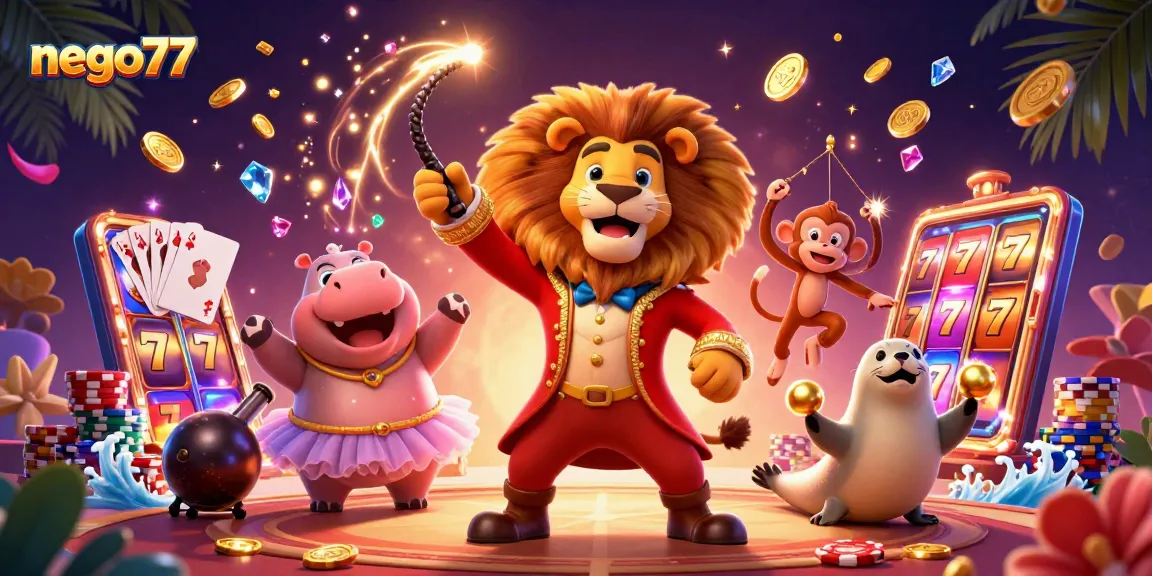 Experience exciting wins with nego77 in this vibrant slot gaming illustration featuring dazzling characters and elements.