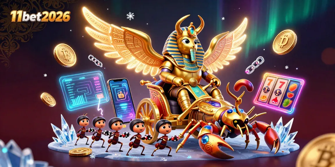 Engage with innovative gameplay in 11bet2026 featuring a golden scarab beetle and crypto elements.