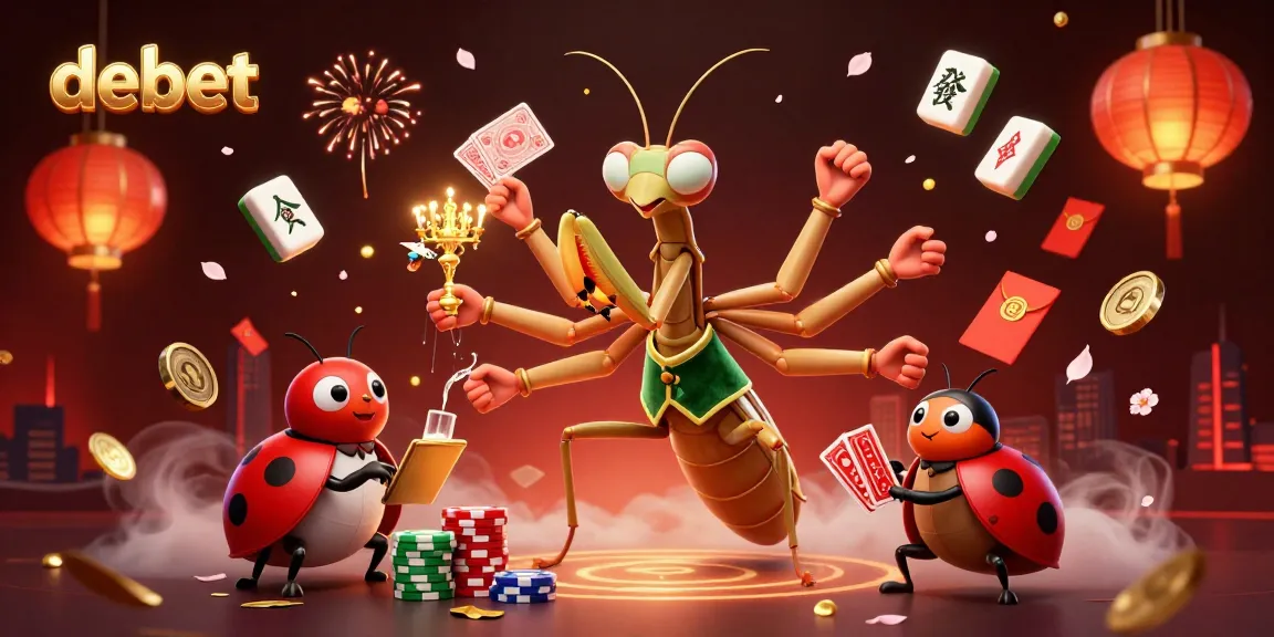 Engage with debet's exciting game scene featuring vibrant casino characters and festive elements.