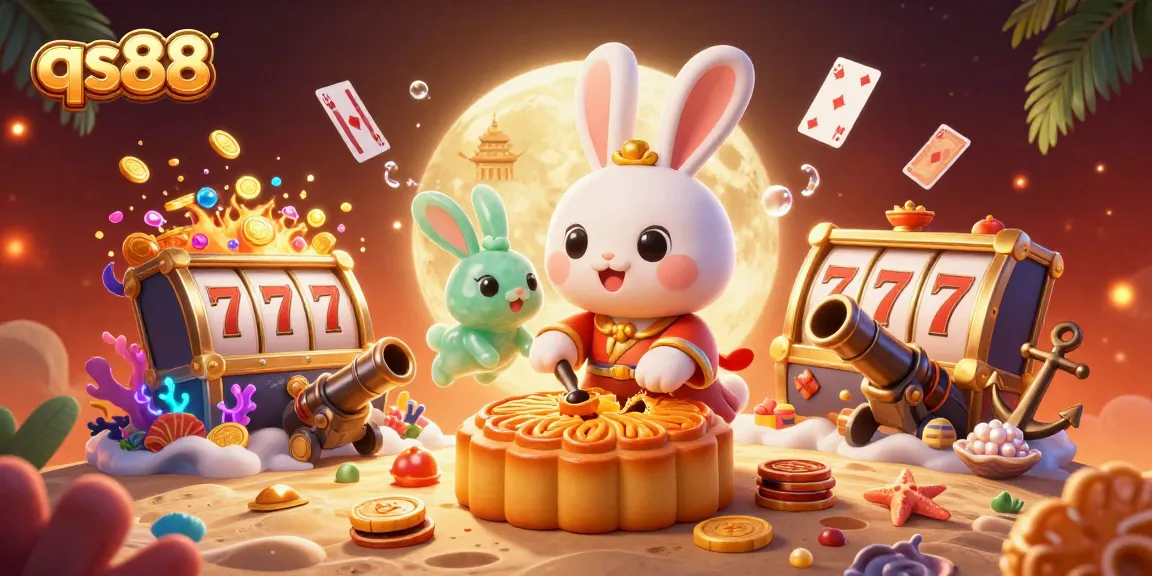Experience thrilling gameplay at qs88 with vibrant 3D illustration showcasing a moon rabbit and poker chips