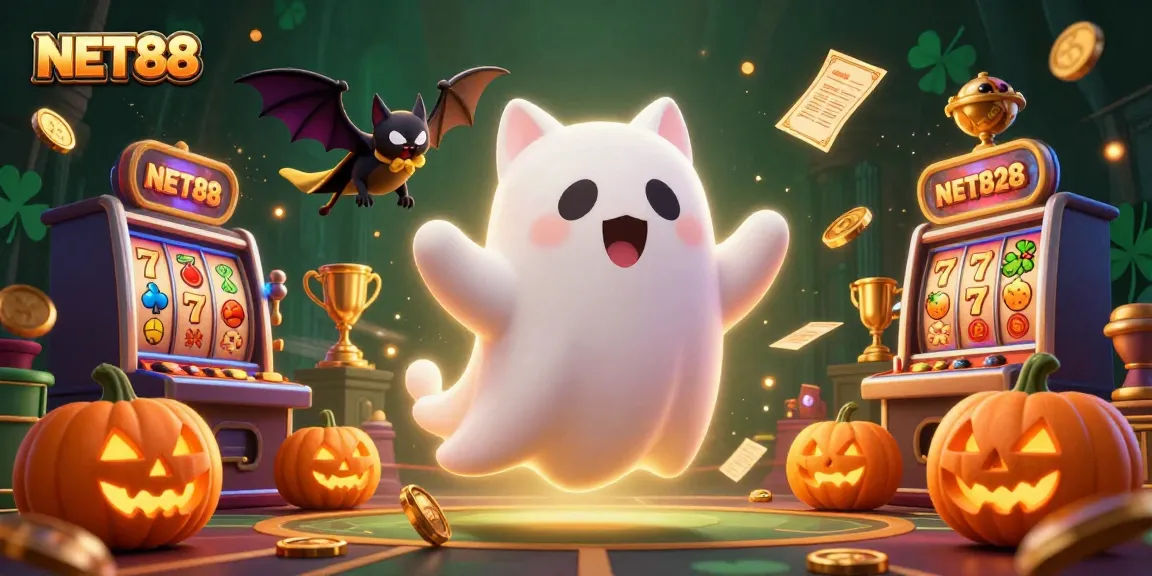 Experience enchanting NET88 thrills with a ghost cat, vampire bat, and glowing jack-o-lanterns!
