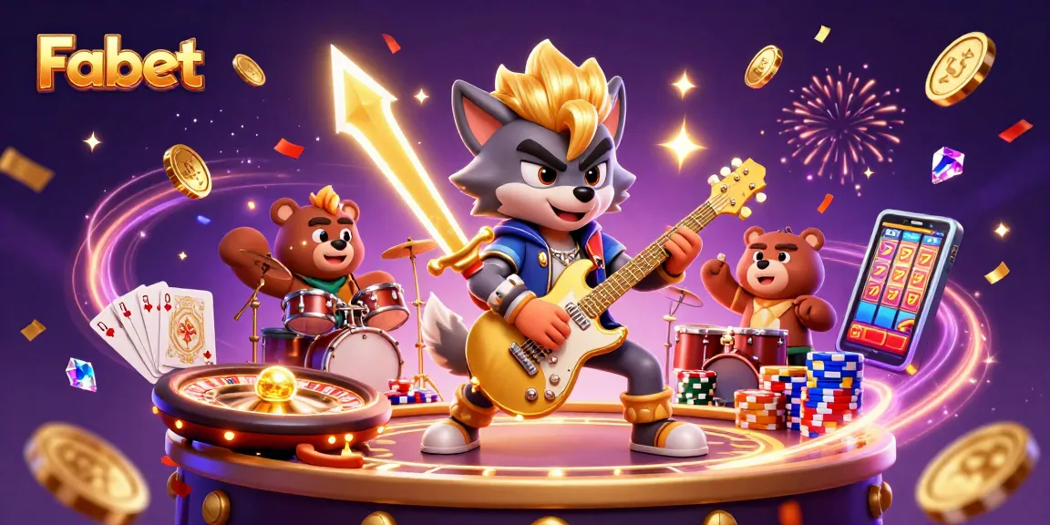 Fabet brings a thrilling casino scene alive with energetic characters and vibrant game elements.