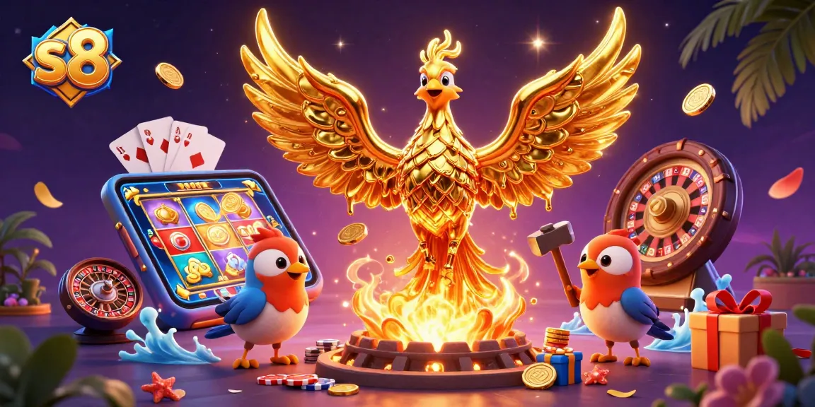 Engage with s8’s thrilling casino games as molten gold coins erupt in a vibrant 3D scene.