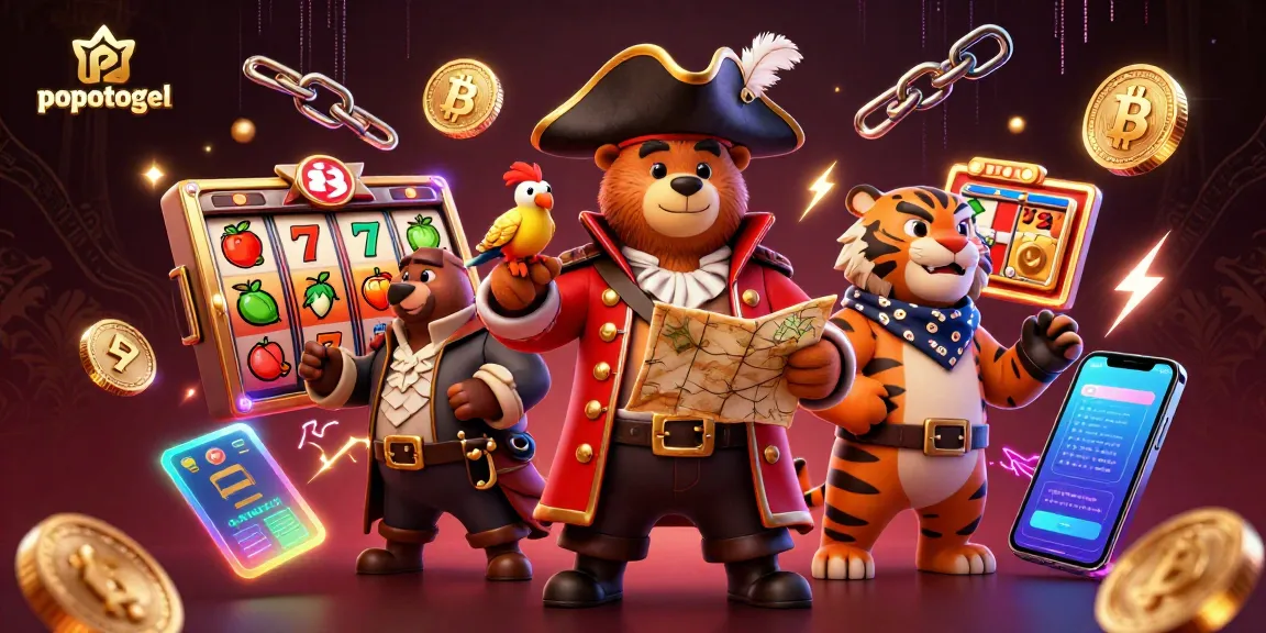 Experience thrilling slot action with Popotogel's vibrant 3D pirate adventure featuring lucky symbols and crypto elements.