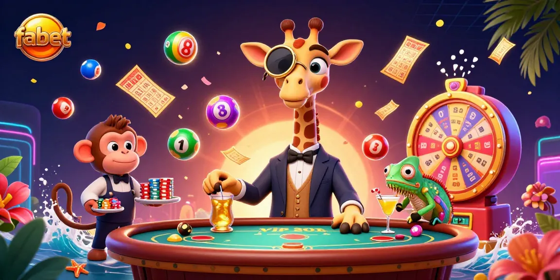 Experience top gaming at fabet with vibrant 3D illustration showcasing lively casino characters and elements.