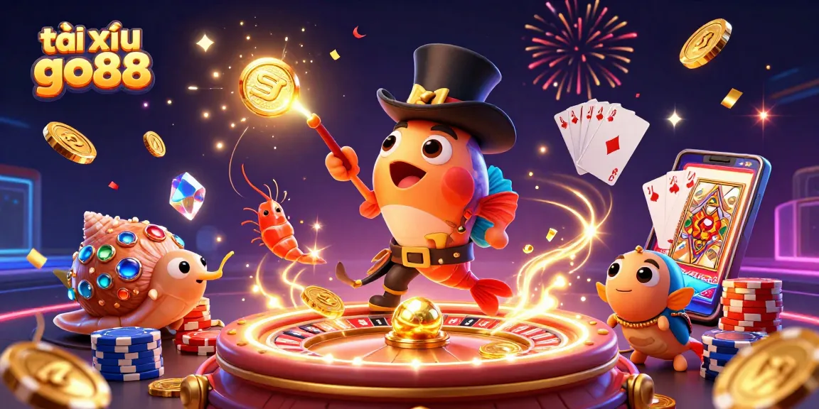 Engage with tài xỉu go88 in a dynamic scene featuring 3D anglerfish and treasure elements!