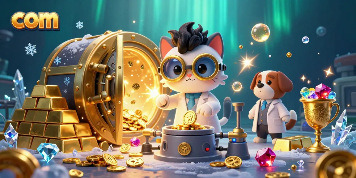 Win big with com in this vibrant 3D casino scene featuring a mad scientist cat.