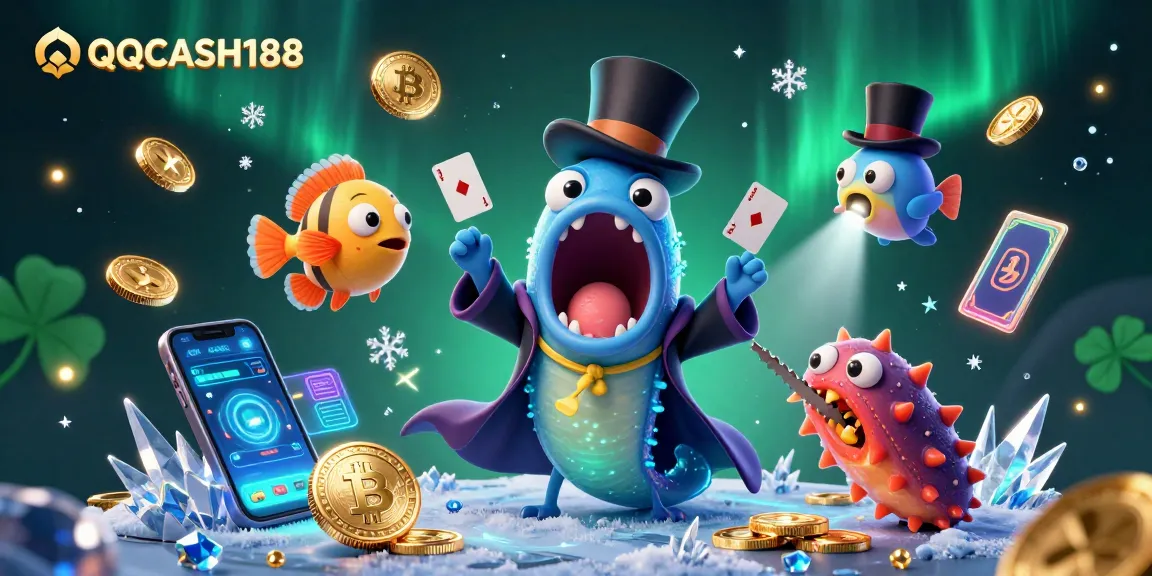 QQCASH188 showcases a lively gambling scene with unique characters performing magical tricks.