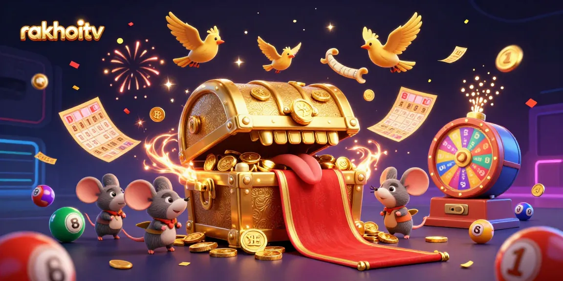 Experience rakhoitv's vibrant gaming scene with a golden treasure chest enticing adventurer mice.