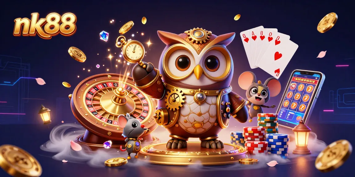 Experience exciting gameplay with nk88 in a vibrant 3D casino scene featuring slots and poker elements.