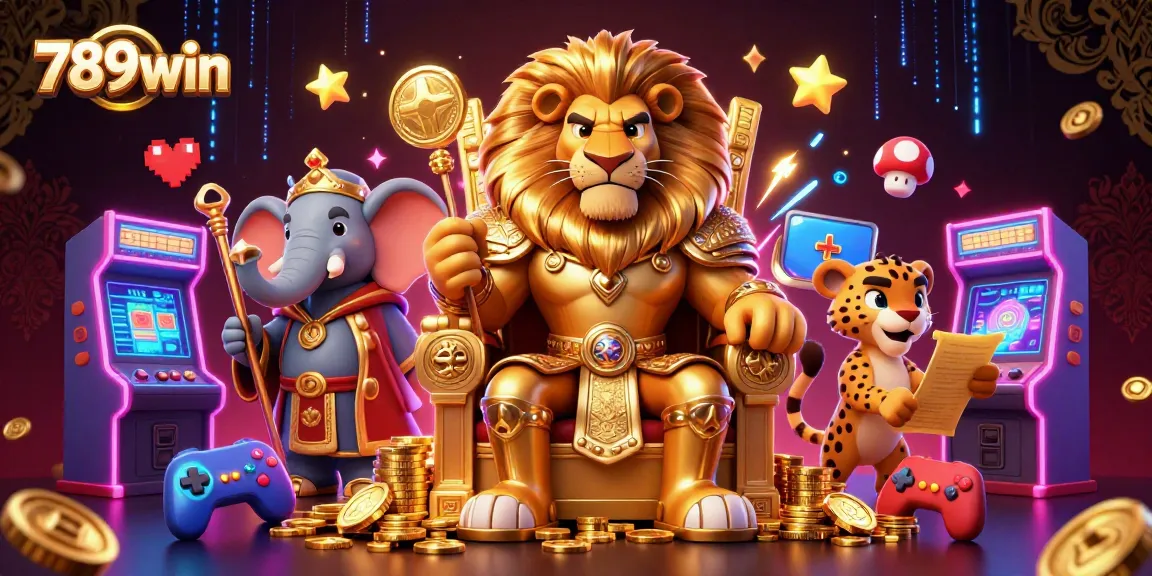 Experience thrilling gaming adventures at 789win with our vibrant casino illustration featuring royal characters and arcade game elements.