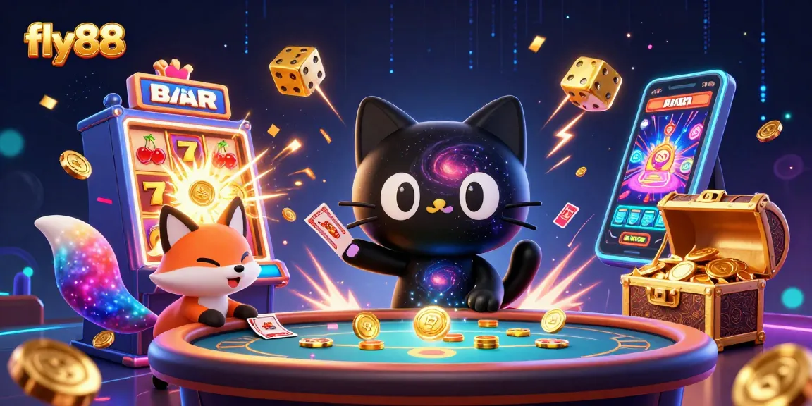 Engage in thrilling gameplay at fly88's cosmic casino with vibrant characters and exciting game elements.