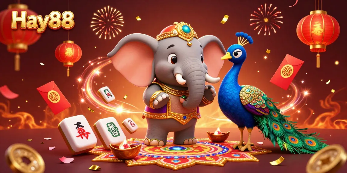 Engage in thrilling fun at Hay88's vibrant casino, featuring festive characters and symbols.