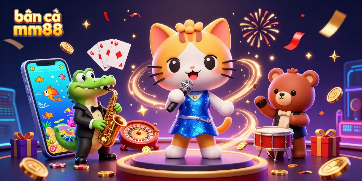 Engage in thrilling bắn cá mm88 action with a vibrant illustration of animated characters, capturing exciting moments.